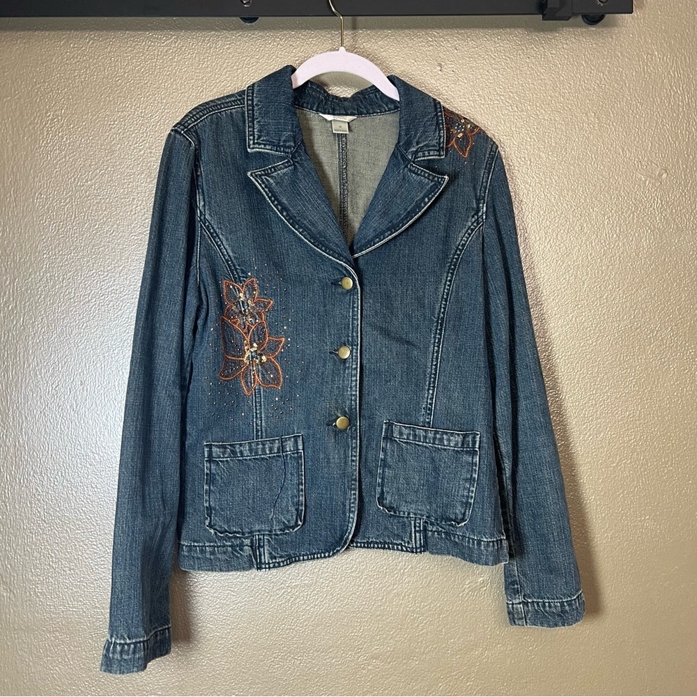 Christopher & Banks Blue Denim Jacket with Floral Accents - Picture 5 of 12